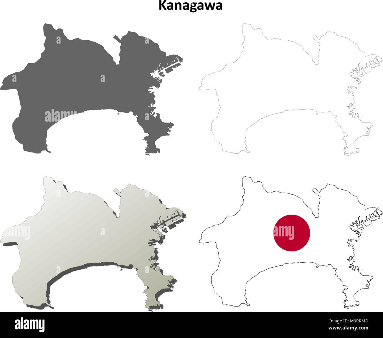 Kanagawa vuoto mappa di contorno impostato Illustrazione Vettoriale