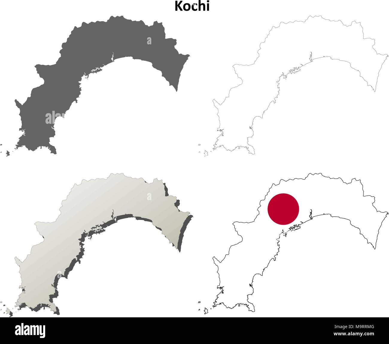 Kochi vuoto mappa di contorno impostato Illustrazione Vettoriale