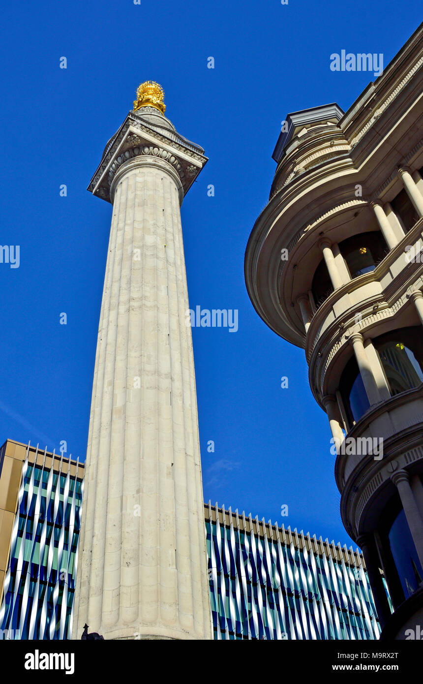 Londra, Inghilterra, Regno Unito. (Monumento al Grande Incendio di Londra) in corrispondenza della giunzione di monumento Street e Fish Street Hill (colonne doriche - 1677: Sir Christop Foto Stock