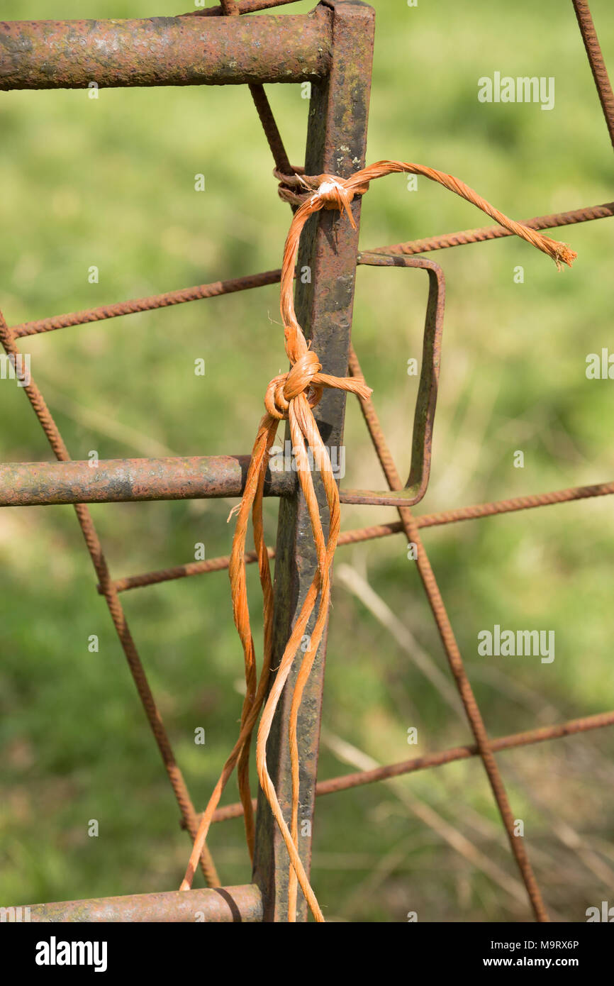 Gli agricoltori cancello fissata con spago per legare, DORSET REGNO UNITO Foto Stock