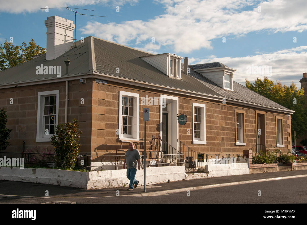 In stile Georgiano Coloniale case di pietra arenaria in punto di batteria, Hobart, Tasmania, Australia Foto Stock