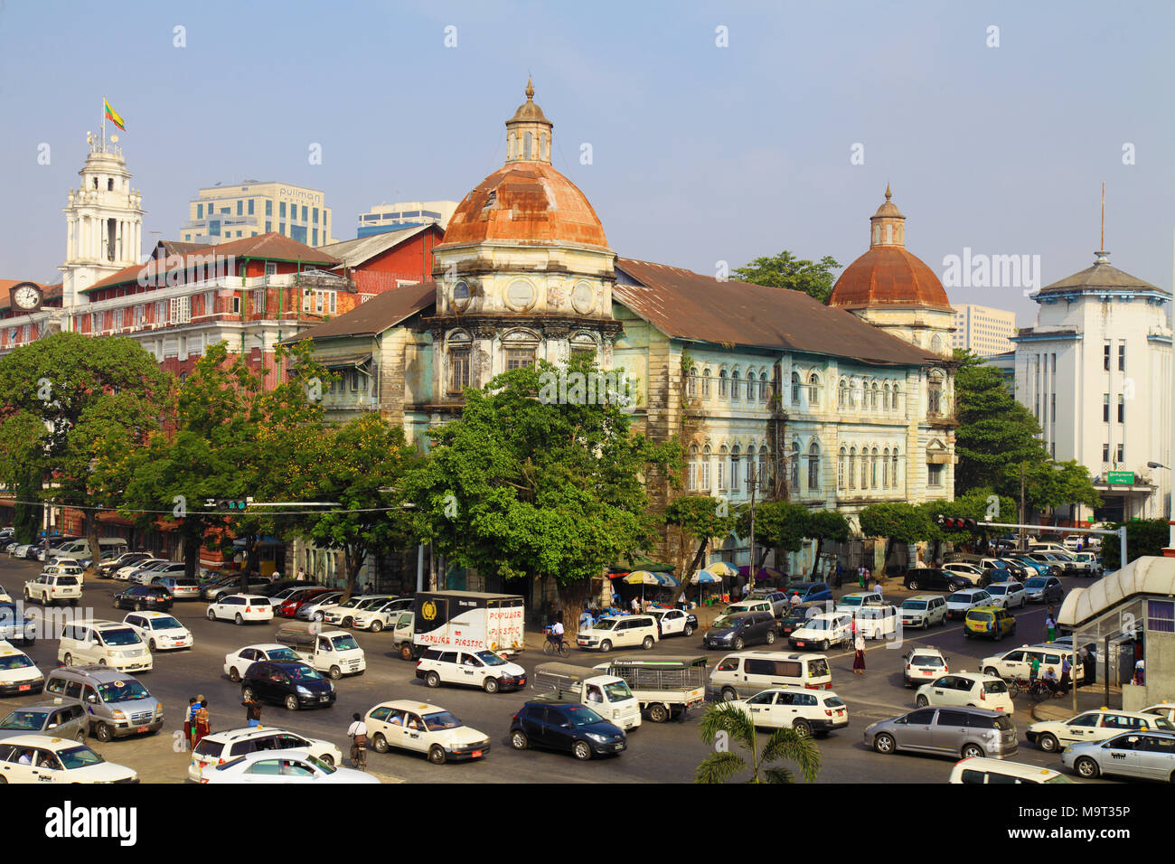 Myanmar Yangon, downtown, skyline, architettura storica, traffico, Foto Stock