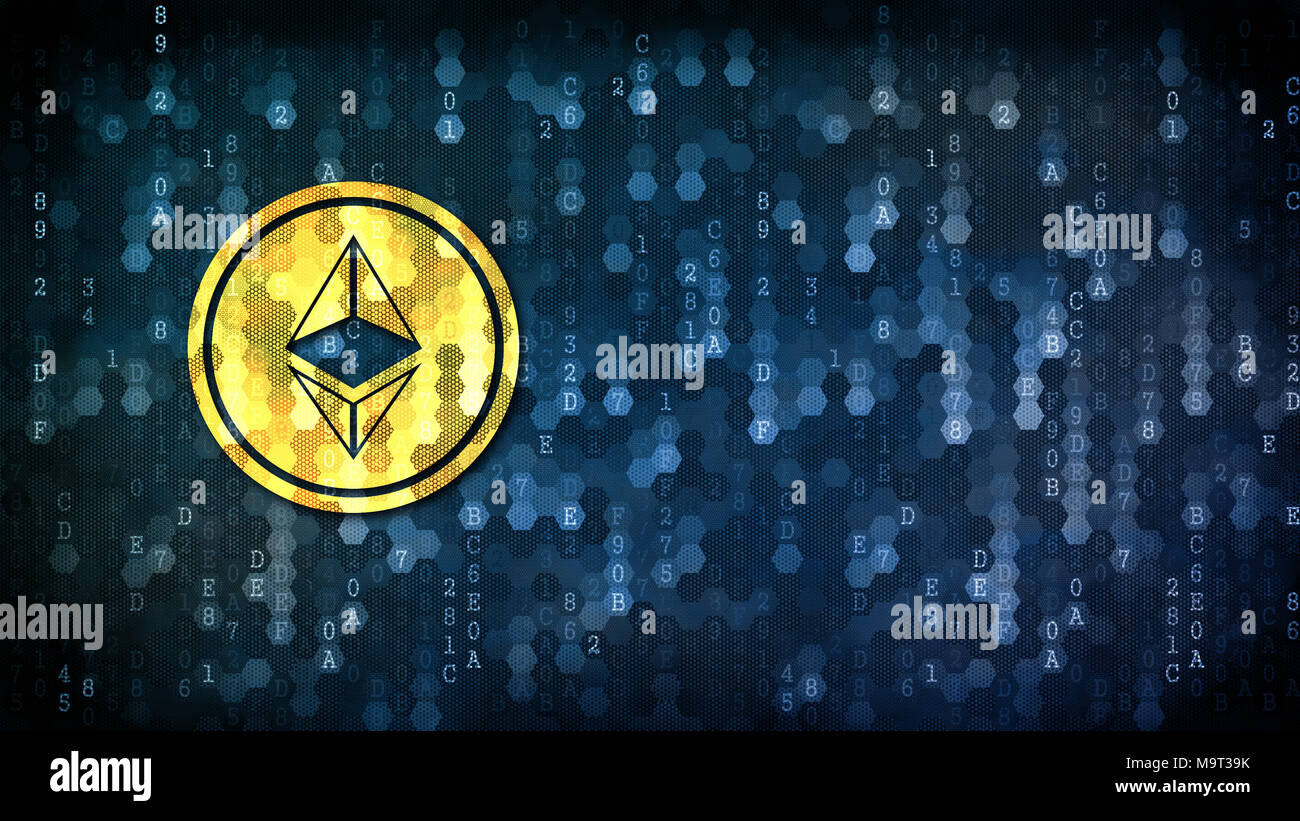 Ethereum Classic - pittogramma scuro su sfondo digitale. Foto Stock