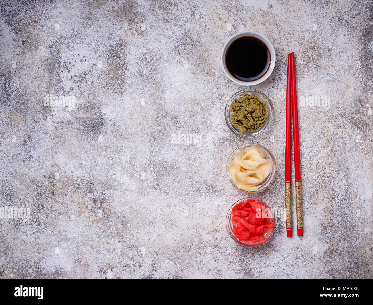 Wasabi, lo zenzero e la salsa di soia. Foto Stock