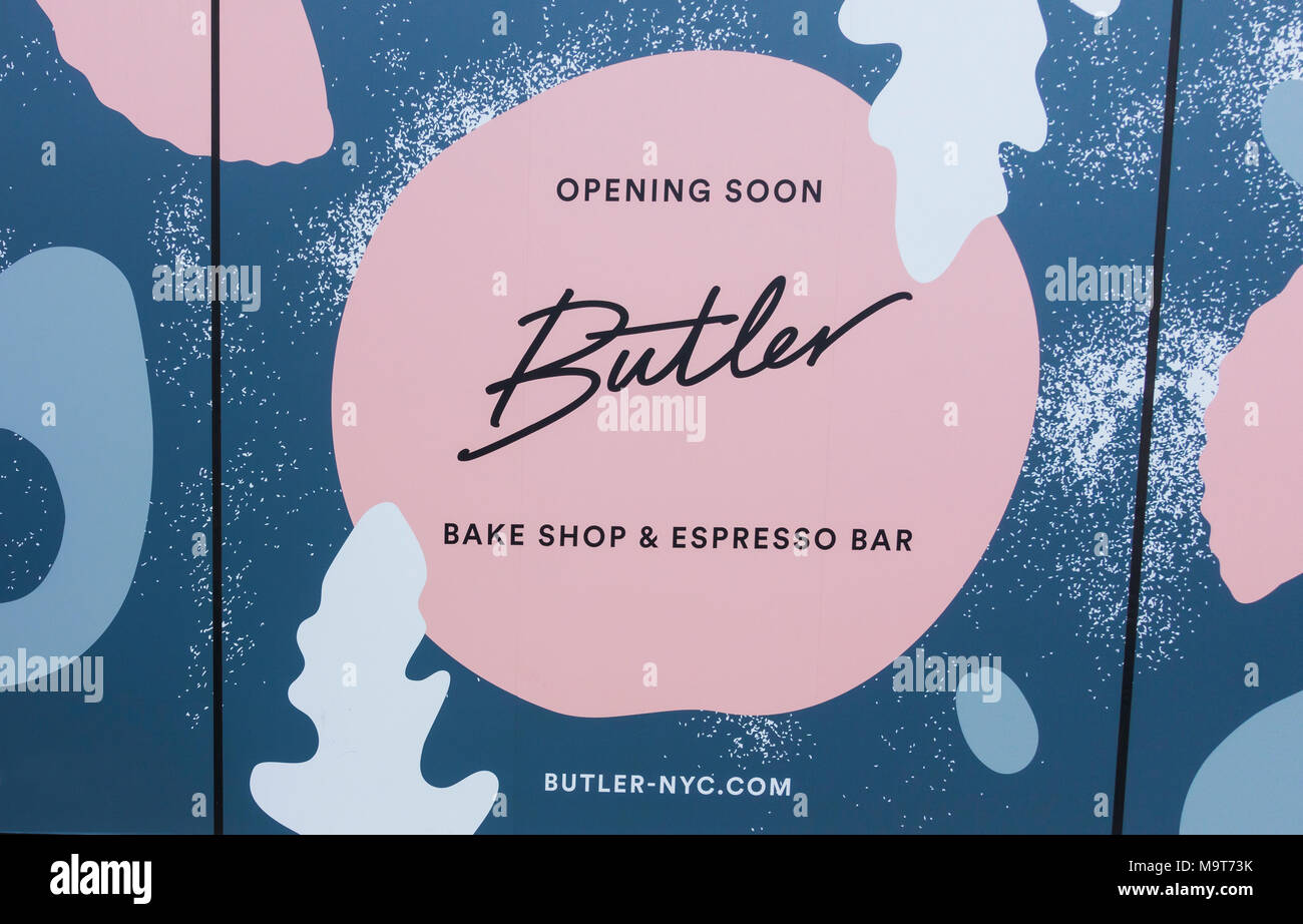 Una apertura presto segno nella finestra di ancora un altro caffè e pasticceria in Dumbo Brooklyn Foto Stock