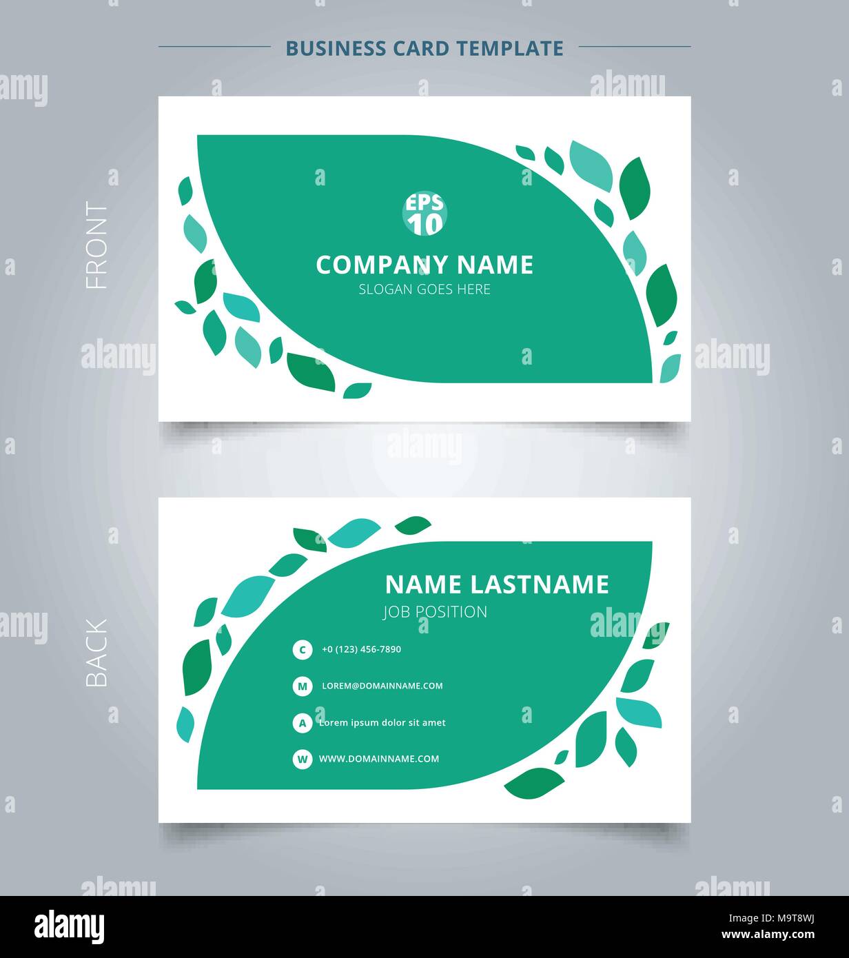 Creative business card e il nome del modello di scheda grafica foglie verde pattern su sfondo bianco. Concetto astratto e design commerciale. vettore grafico Illustrazione Vettoriale