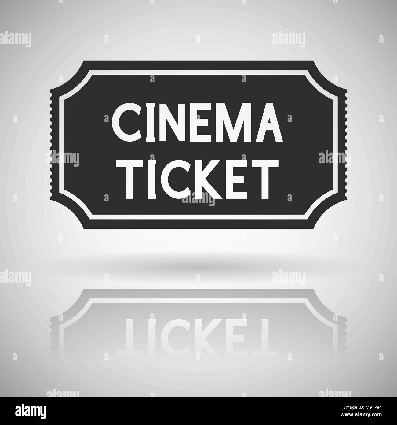 Biglietto per il cinema. Nero icona piatta con zone d'ombra e di riflessione Illustrazione Vettoriale