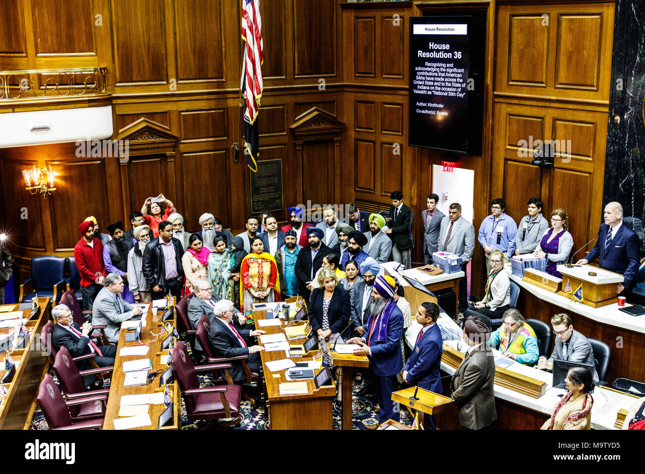 Indianapolis - Circa Febbraio 2018: Indiana State House di rappresentanti che passa la risoluzione della casa 36, riconoscendo e riconoscendo il contributo Foto Stock