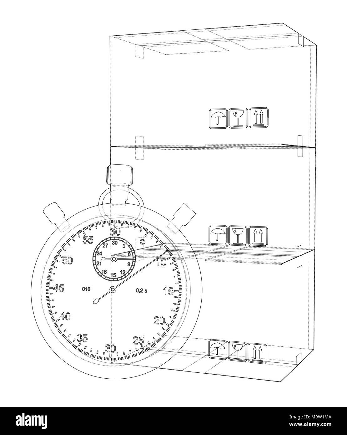 Cronometro con scatola di cartone schizzo Foto Stock