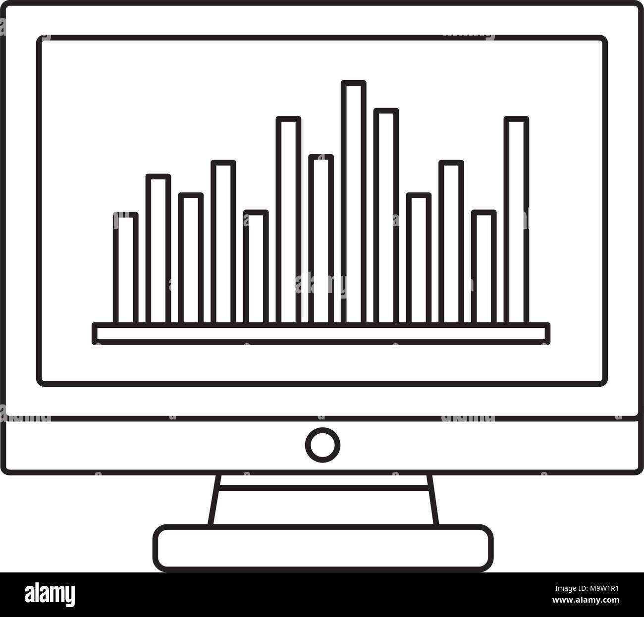 Monitor computer tech con statistiche Illustrazione Vettoriale