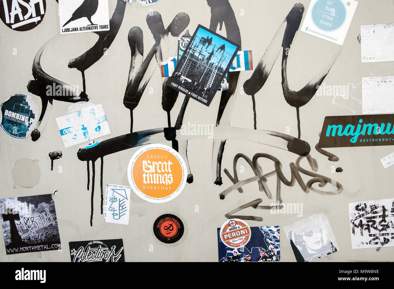 Pubblicità Graffiti Ljubljana Slovenia Foto Stock