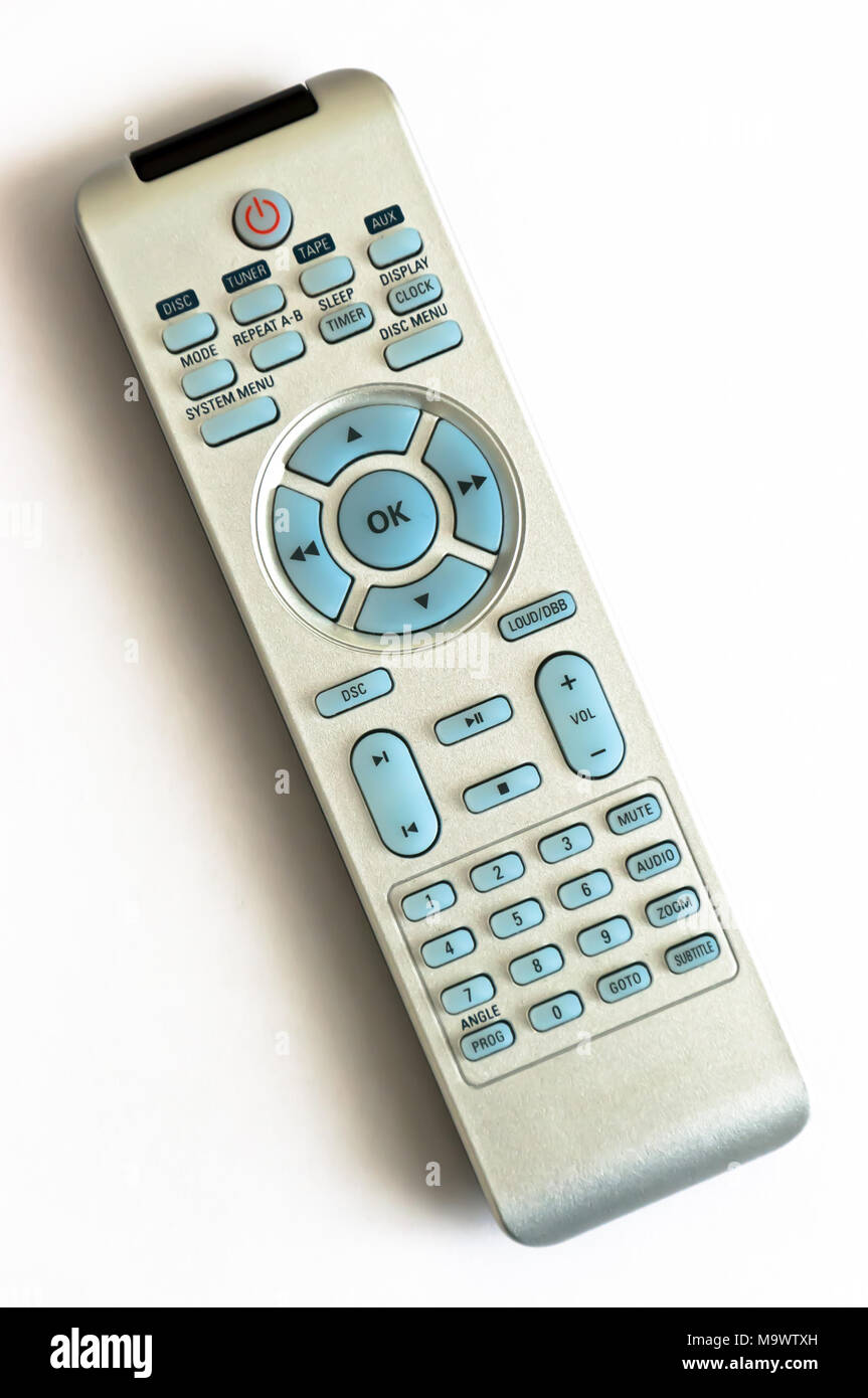 Telecomando per la tv. Essa è isolata. Sfondo bianco. Foto Stock