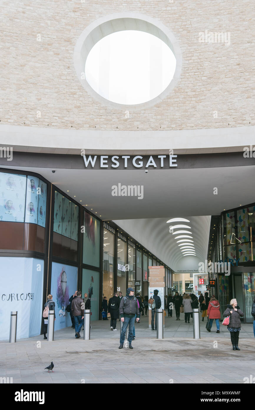 L'ingresso alla Galleria della Westgate shopping center nella città di Oxford, Inghilterra. Foto Stock