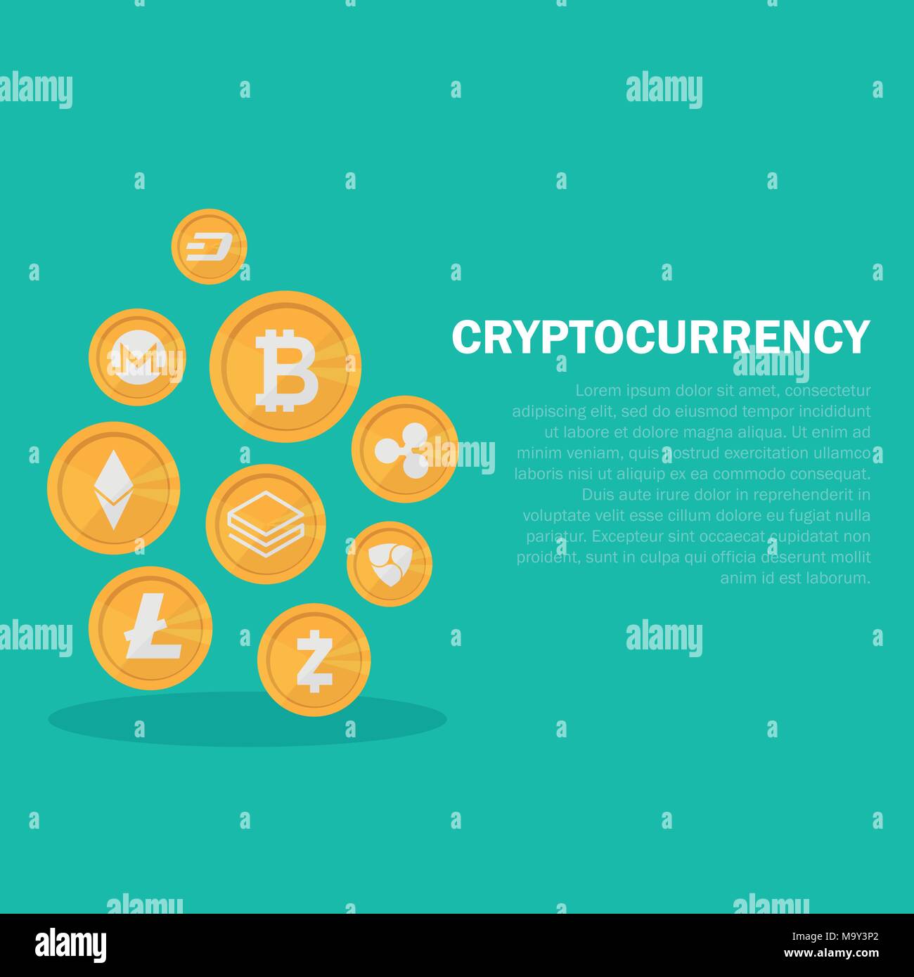 Cryptocurrency su sfondo blu, valuta digitale, futuristico denaro digitale Illustrazione Vettoriale