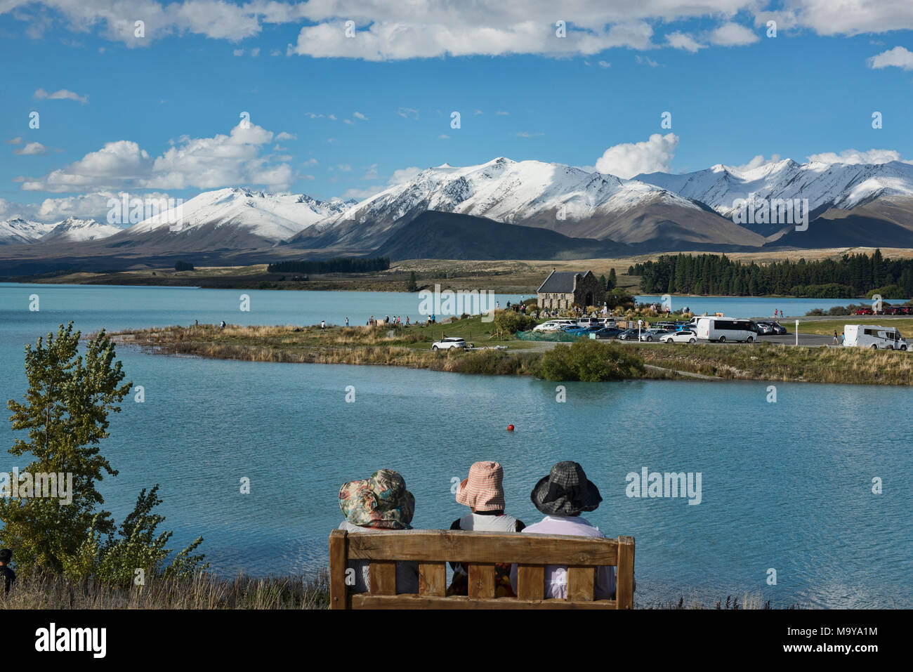 Godendo la vista Lago Tekapo, Nuova Zelanda Foto Stock