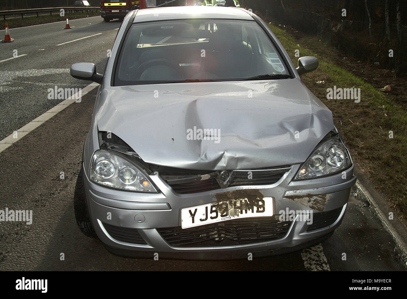 Car crash relitto, il traffico stradale collisione (RTC) Foto Stock