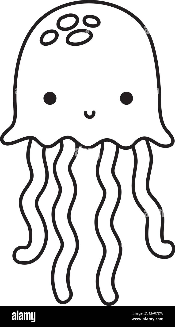 La linea medusa animale marino e tentacoli esotiche Illustrazione Vettoriale