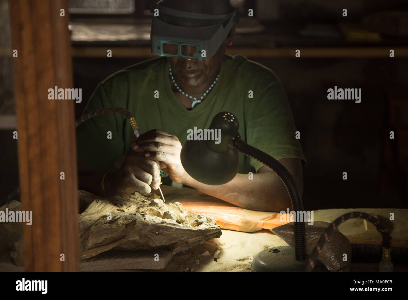 Paleontologo africani lavorano sui fossili Foto Stock