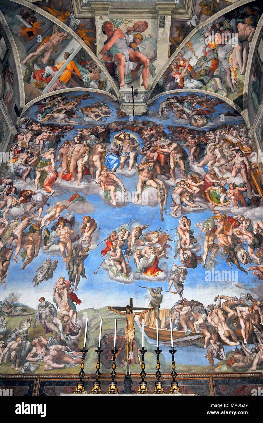 La Cappella Sistina con particolare della creazione di Adamo, artista  Michelangelo Buonarroti, Italia Roma Foto stock - Alamy