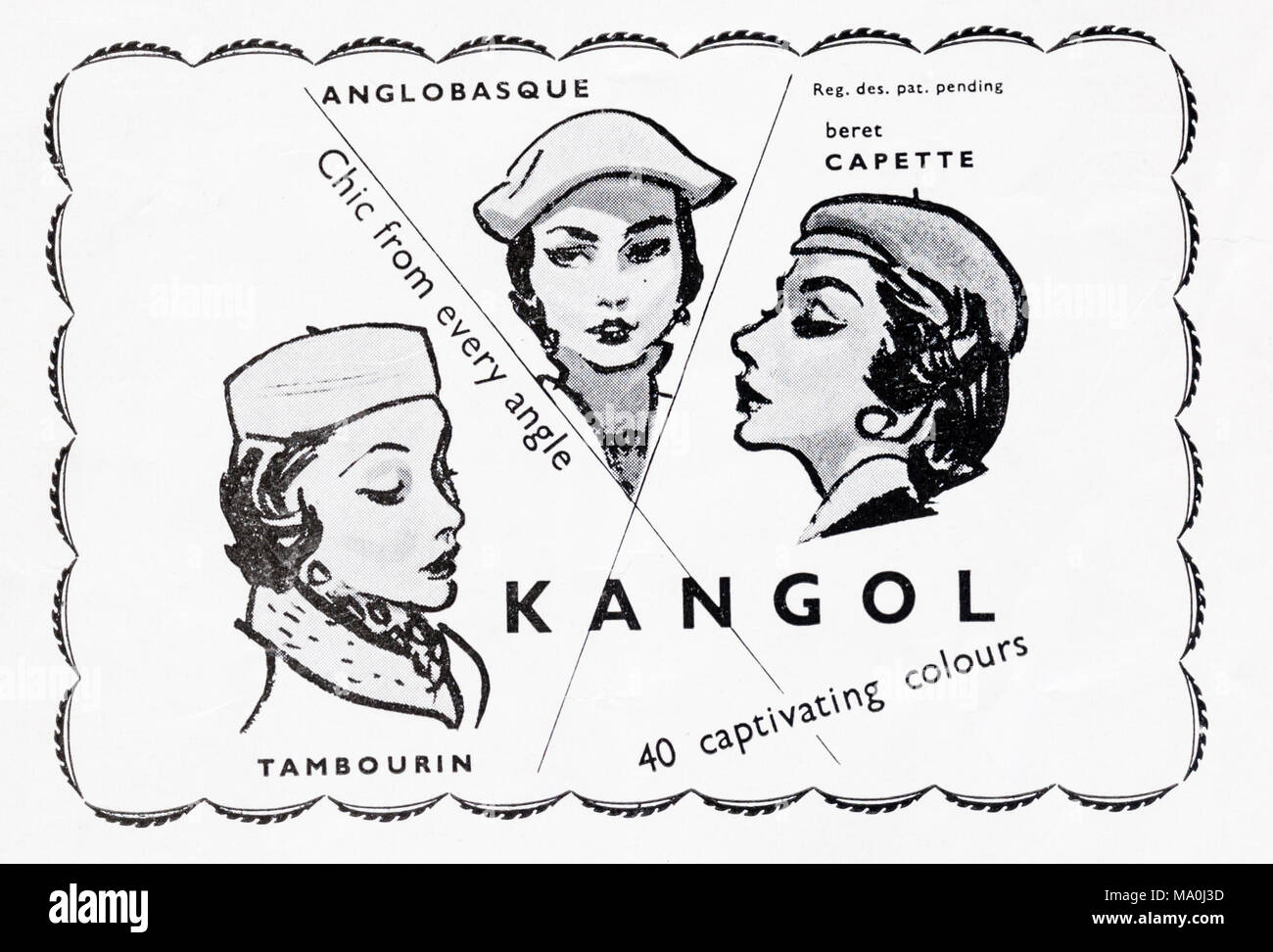 Anni Cinquanta annuncio rivista pubblicità Kangol cappelli per le donne. Foto Stock