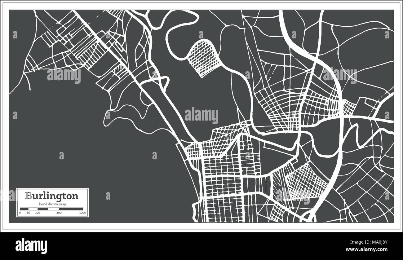 Burlington Vermont USA Mappa della città in stile retrò. Mappa di contorno. Illustrazione Vettoriale. Illustrazione Vettoriale