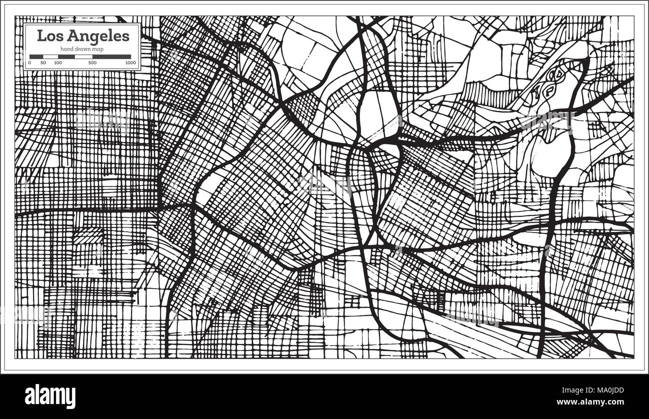 Los Angeles California USA Mappa della città in stile retrò in bianco e nero a colori. Mappa di contorno. Illustrazione Vettoriale. Illustrazione Vettoriale