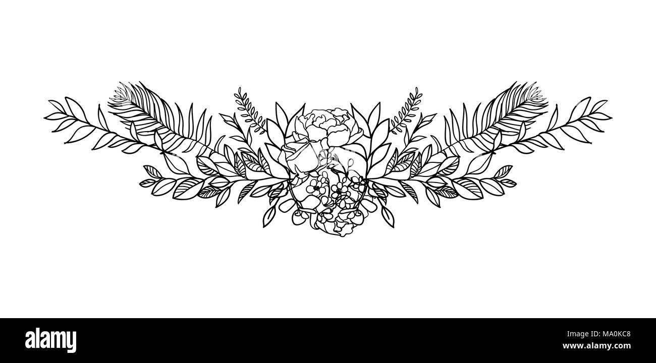 Nastro floreale banner. Disegnata a mano vector Vintage banner floreali. Schizzo illustrazione di inchiostro. Banner con foglie, fiori e uccelli. Illustrazione Vettoriale