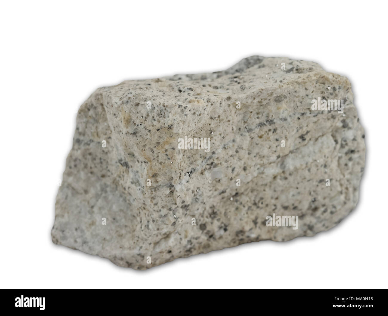 Vista in granito roccia magmatica isolati su sfondo bianco Foto Stock