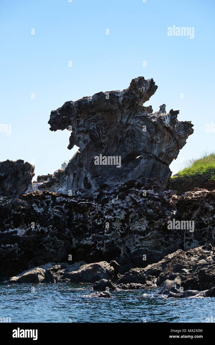 Yongduam Rock. Yongduam è una testa di drago-come rock e di una delle famose attrazioni vicino jeju city. Foto Stock