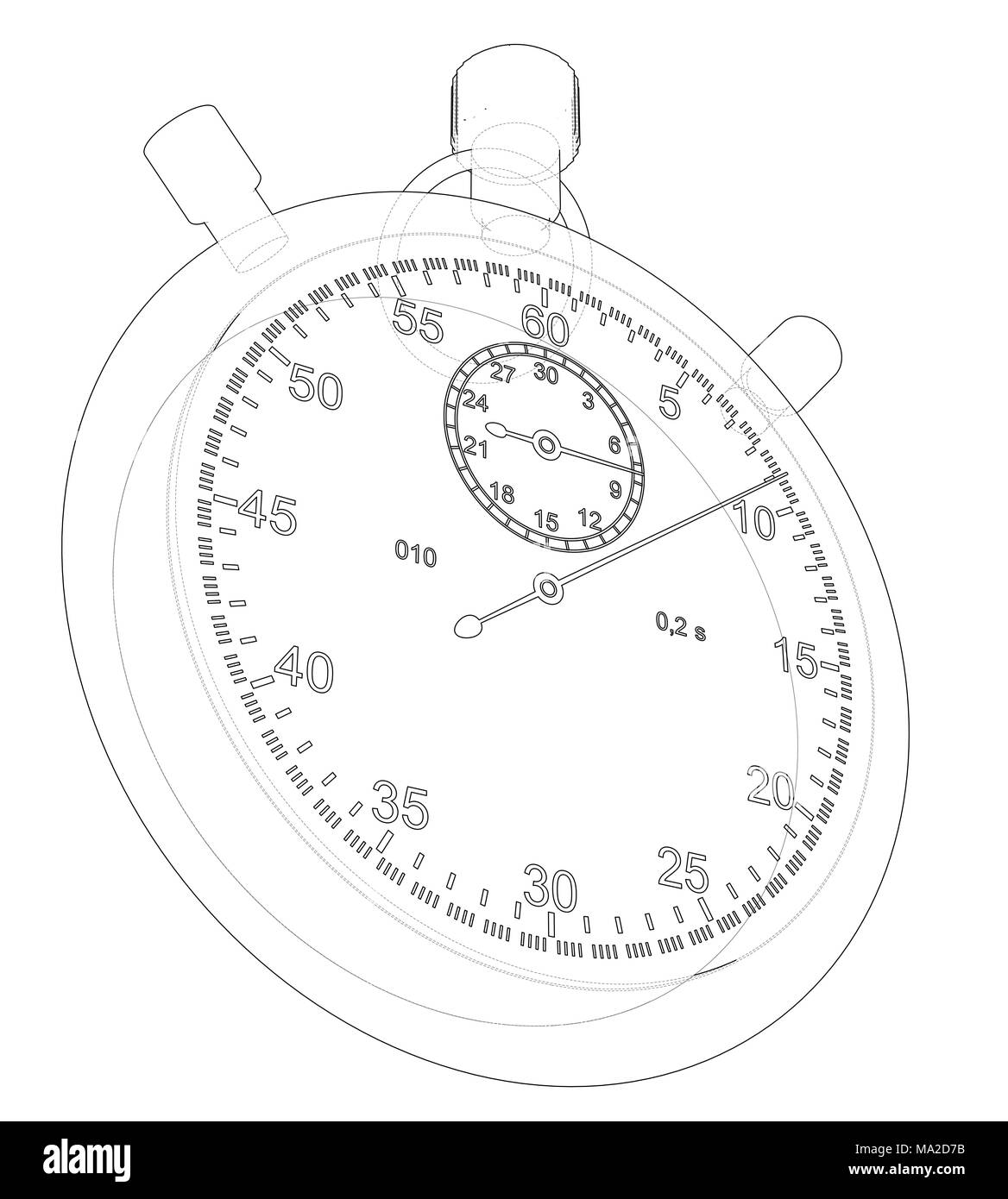 Il cronometro o il timer sketch. 3d'illustrazione. Filo-stile cornice Foto Stock