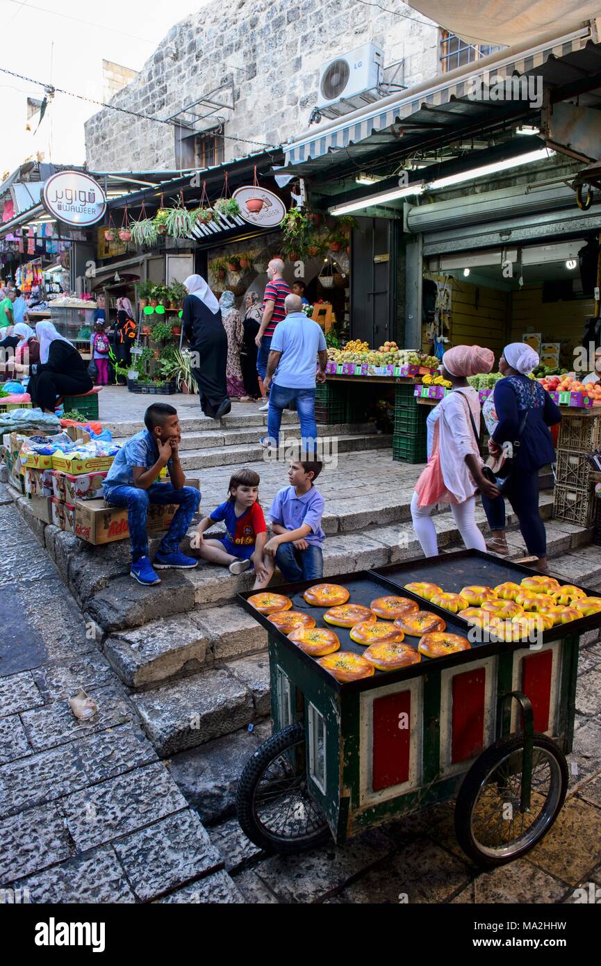 Il quartiere musulmano nella città vecchia di Gerusalemme, Israele Foto Stock