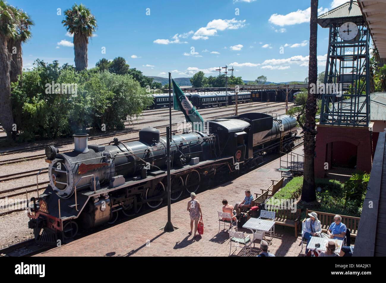 Una storica motore di vapore (Rovos) nella stazione di Pretoria (Sud Africa) Foto Stock