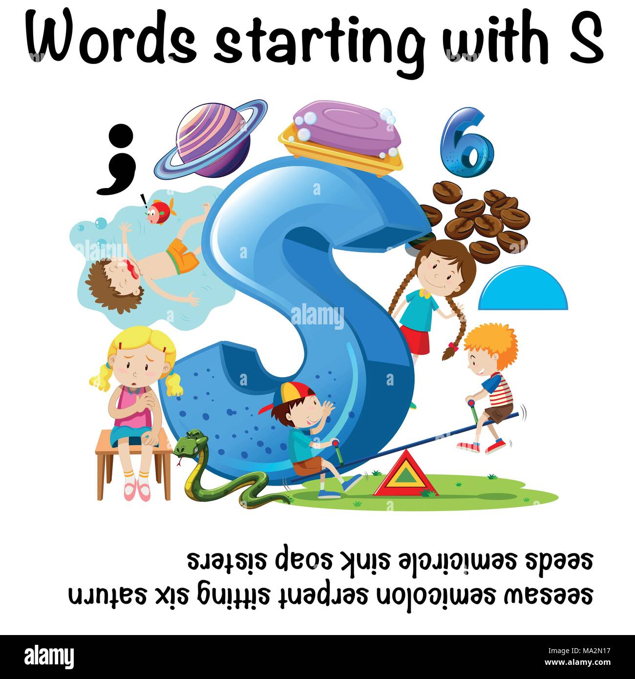 Poster educativi design per parole che iniziano con S illustrazione Illustrazione Vettoriale