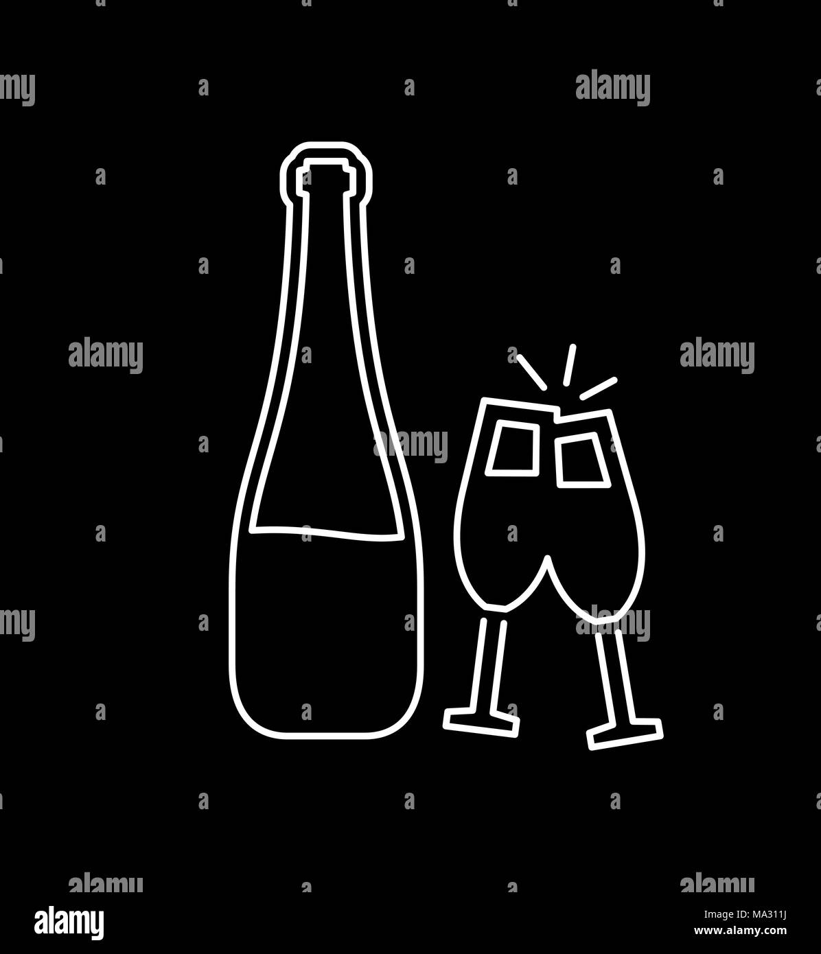 Bottiglia di vino con gli occhiali icona piatto semplice illustrazione di stile. Illustrazione Vettoriale