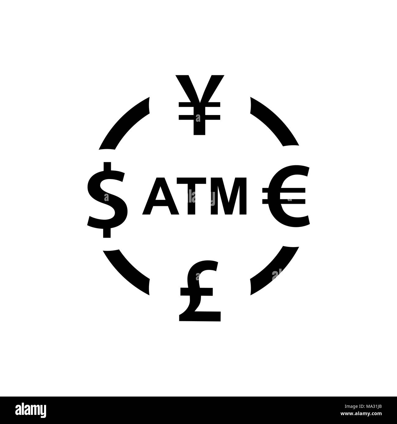 Cambio valuta icona. Dollaro yen euro pound atm simboli segni. Illustrazione Vettoriale