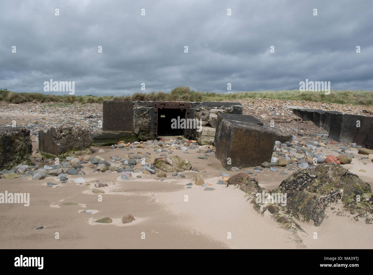 Seconda Guerra Mondiale struttura concreta sulla costa del Northumberland Foto Stock
