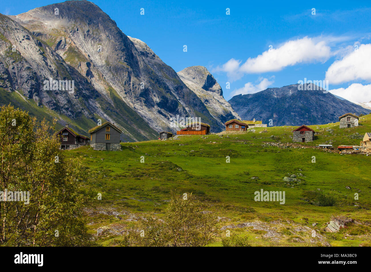 Case coloniche abbandonate, il Geirangerfjord Foto Stock