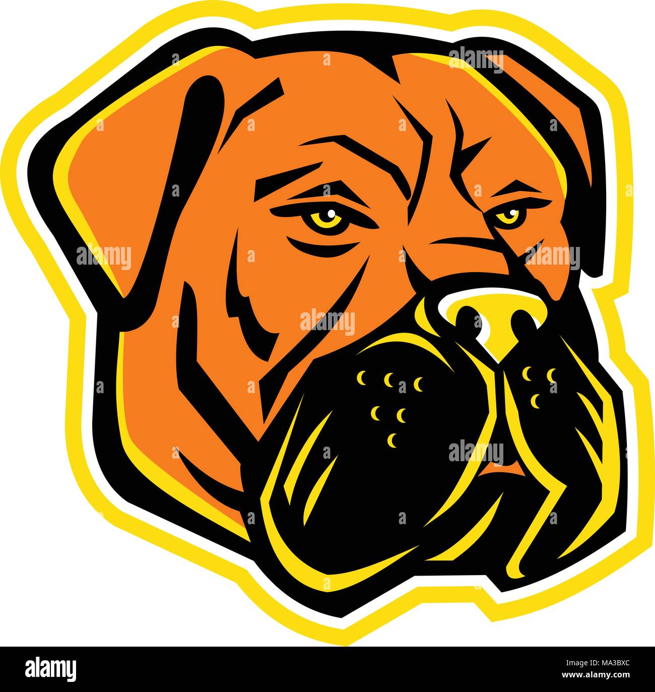 Icona di mascotte illustrazione della testa di Bullmastiff, una grande razza di cane domestico, con caratteristiche di cani dei Molossi e sviluppato a guardia es Illustrazione Vettoriale