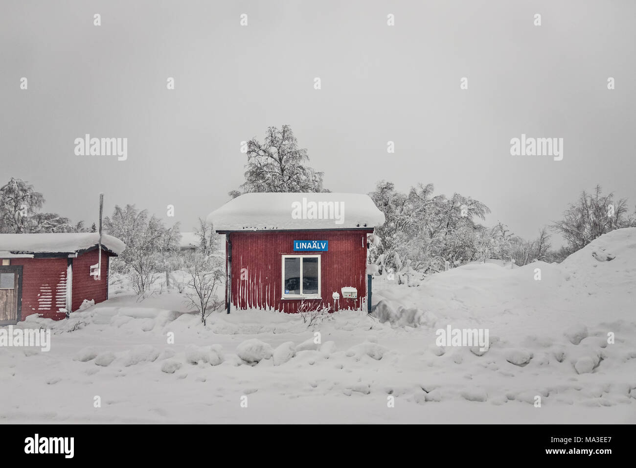 Viaggio in treno da Kiruna per Boden, Svezia Foto Stock