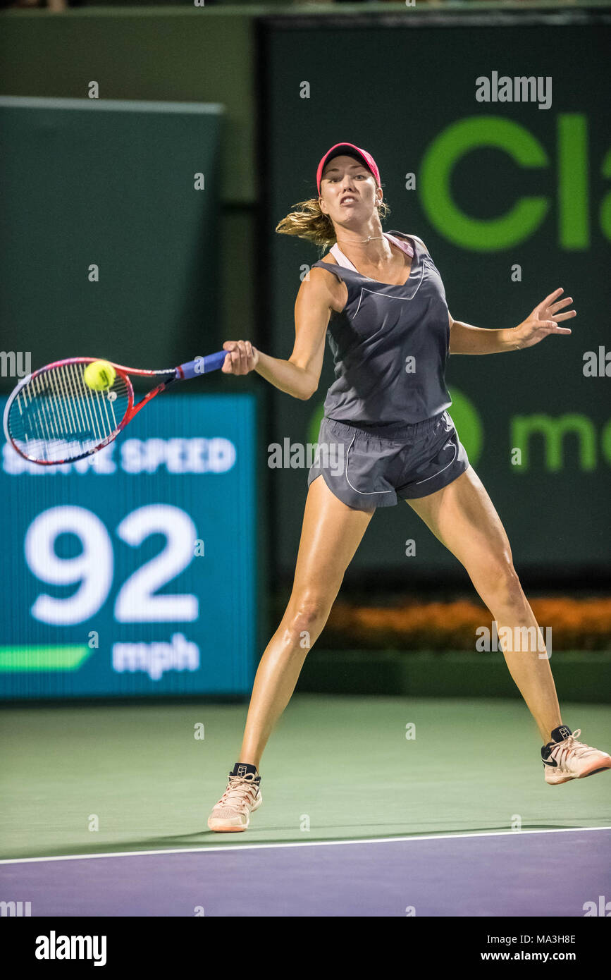 Miami, Stati Uniti d'America. 28 Mar, 2018. Stati Uniti d'America. Gioco per i quarti di finale, questo Mercoledì (28). Danielle Collins (USA). Credito: Fabio Leoni/FotoArena/Alamy Live News Foto Stock