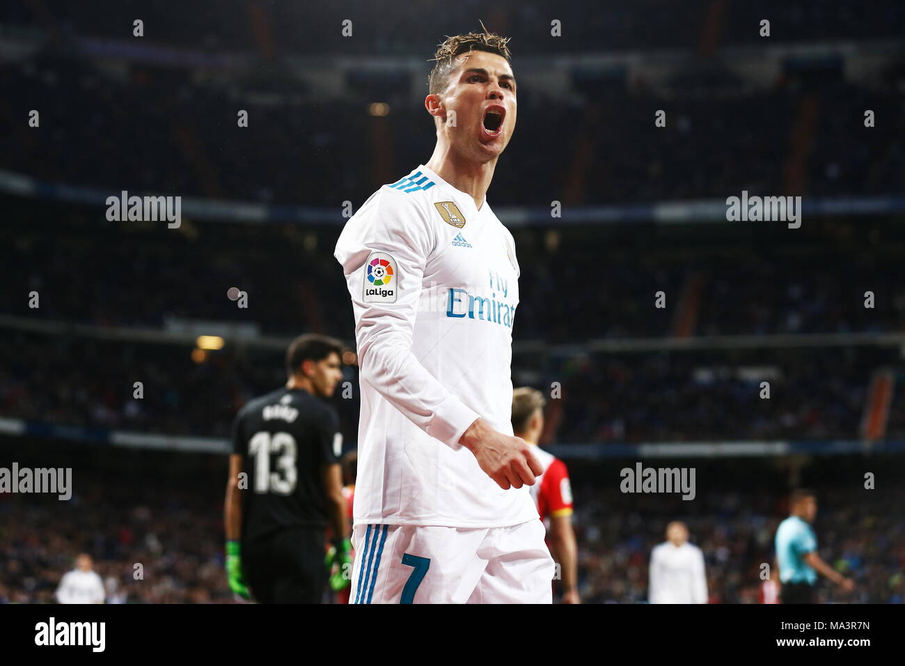 Cristiano Ronaldo (reale), Marzo 18, 20178 - Calcetto : Ronaldo festeggia  dopo il suo gol in spagnolo "La Liga Santander' match tra il Real Madrid CF  6-3 Girona FC al Santiago Bernabeu