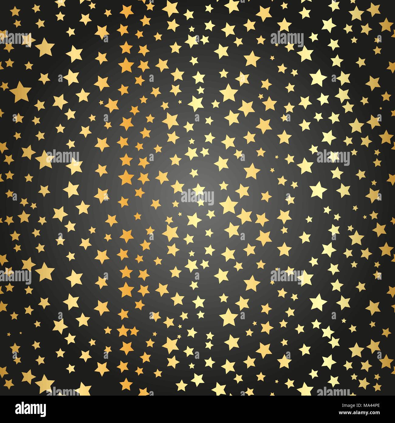 Nero astratto moderno modello senza cuciture con oro coriandoli stelle. Illustrazione Vettoriale.sfondo lucido. La consistenza della lamina d'oro. Golden pattern senza giunture Illustrazione Vettoriale