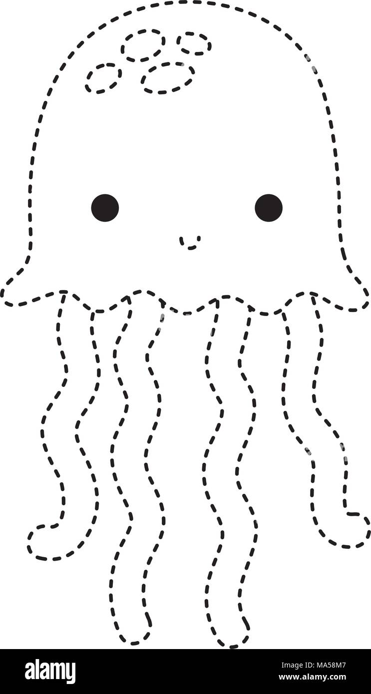 Forma tratteggiata medusa animale marino e tentacoli esotiche Illustrazione Vettoriale