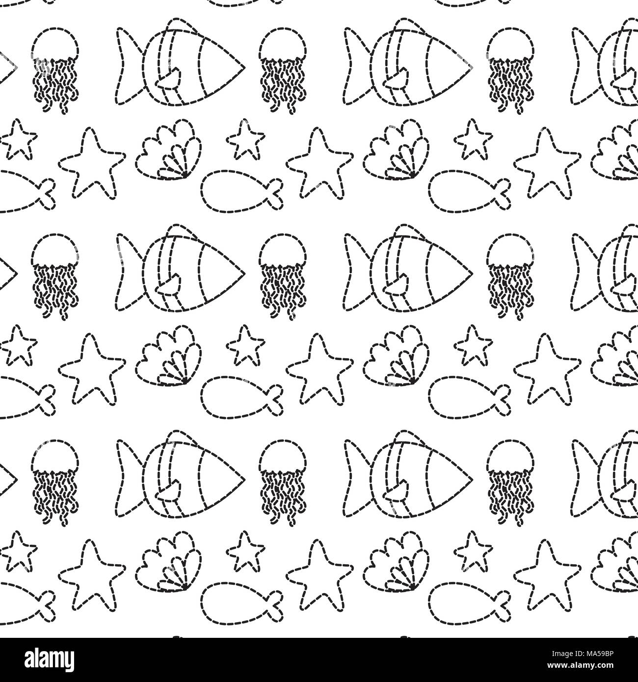 Forma tratteggiata natura animali marini design di sfondo Illustrazione Vettoriale