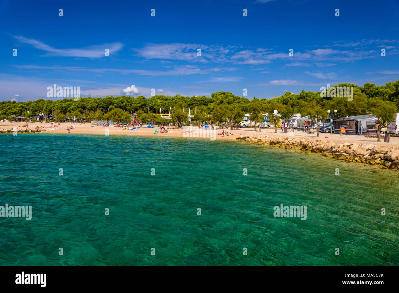 Croazia, Dalmazia, Sibenik, Solaris Beach Resort, Solaris Camping Resort, Camping Spiaggia Foto Stock