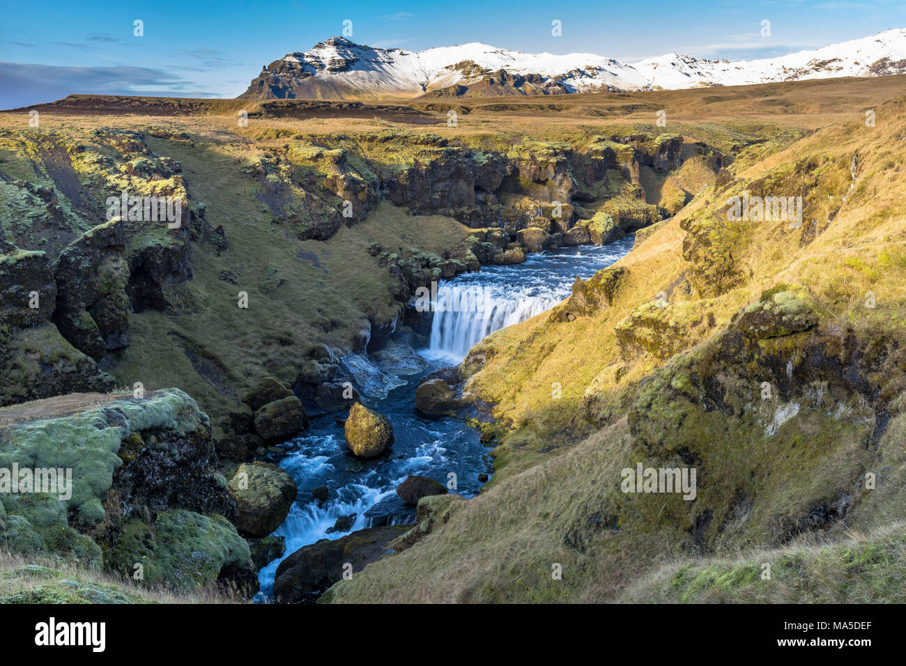 L'Europa, Nord Europa, Islanda, Skógar, altopiani, vista la notevole paesaggio sul sentiero Fimmvörduhals Foto Stock
