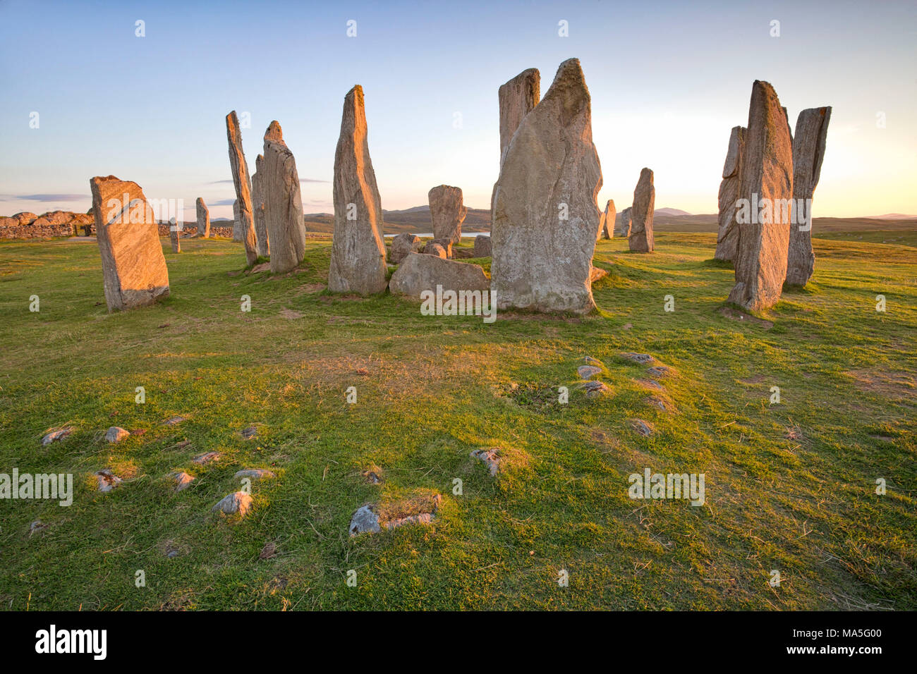 Pietre permanente eretta nel tardo Neolitico,Callanish,Isle of Lewis, Scozia occidentale,Regno Unito Foto Stock