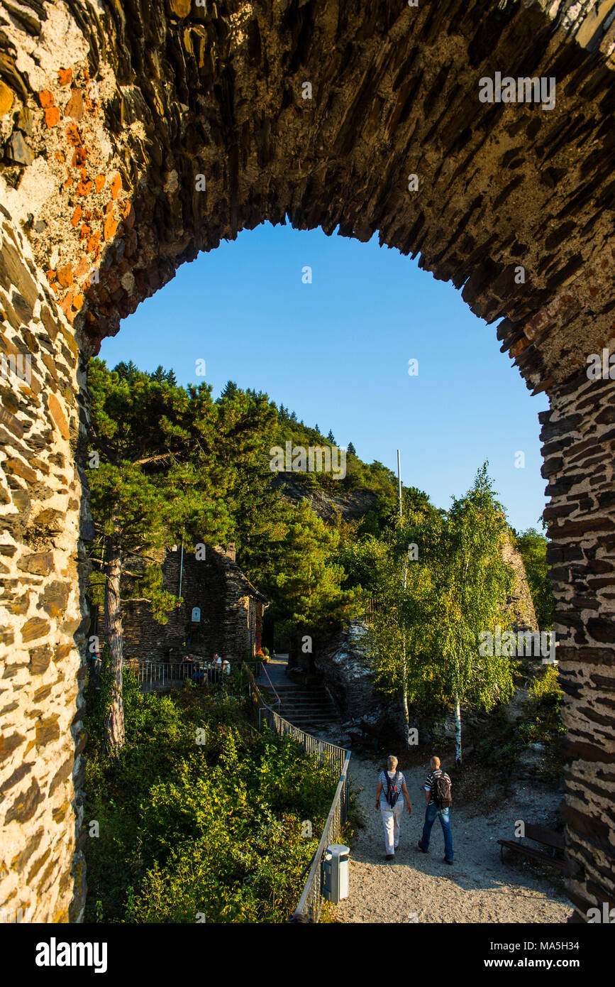 Le rovine della Grevenburg affacciato Traben-Trabach, valle della Mosella, Renania-Palatinato, Germania Foto Stock