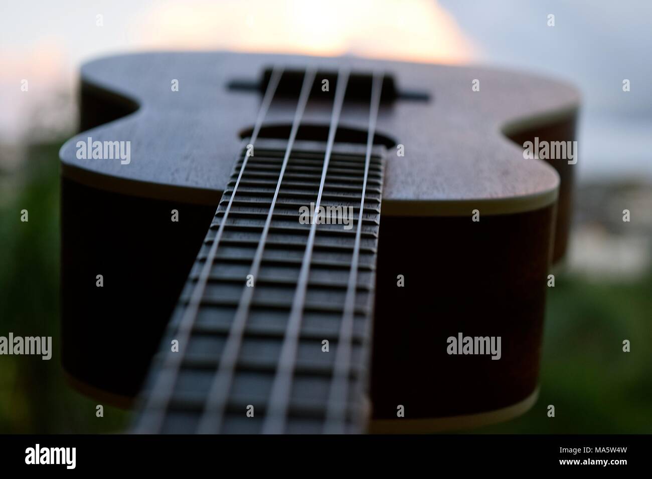 Hawaiian Ukelele adattamento dal Portugese machete, una piccola chitarra come strumento. Foto Stock
