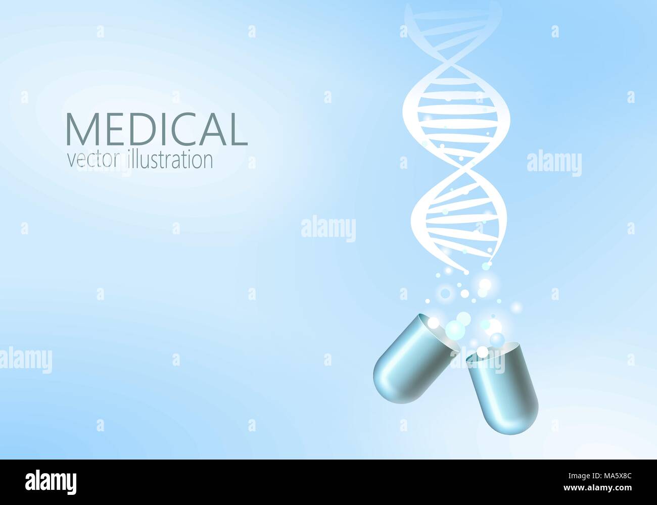 La scienza della terapia genica struttura molecolare genoma medica il trattamento dello sfondo. Logo educativo centro di medicina della sanità. Blu di sequenza di DNA luce 3d piatta illustrazione vettoriale Illustrazione Vettoriale